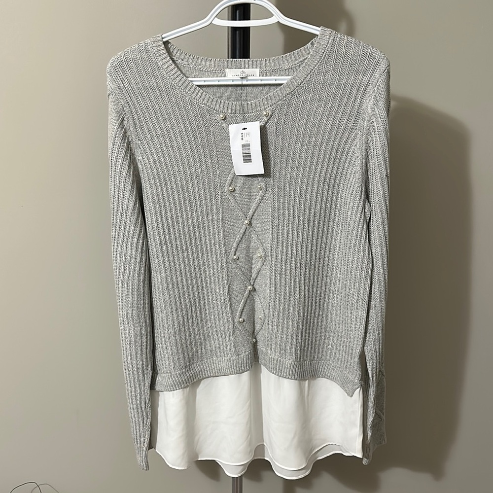 Sz L🇨🇦⭐️NWT RW & CO Camber & Grace Grey Knit Sweater with Pearl Detail - Picture 3 of 10